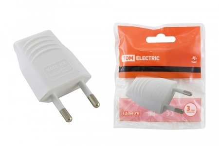 TDM ELECTRIC SQ1806-0089 Вилка б/з белая 10А 250В (евровилка CEE 7/16) прямой вывод проводника TDM